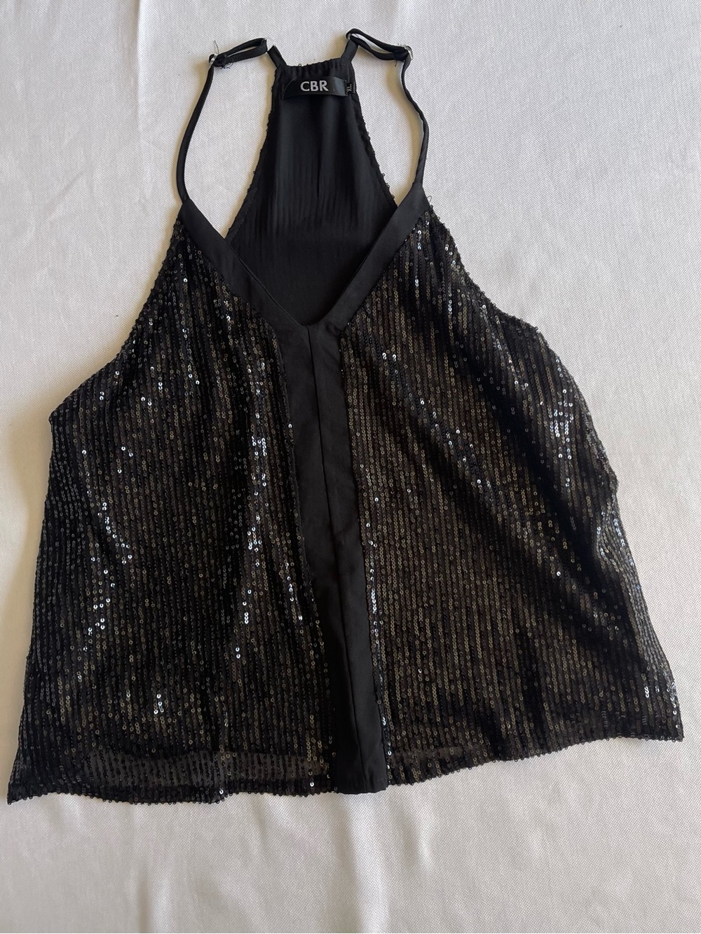 CBR Black Sequin Halter Party Top glam witch cami flowy